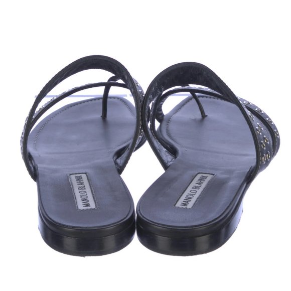 Manolo Blahnik Studded Black Leather Studded SUSA Slides *Runs SUPER Small* - Picture 4 of 6